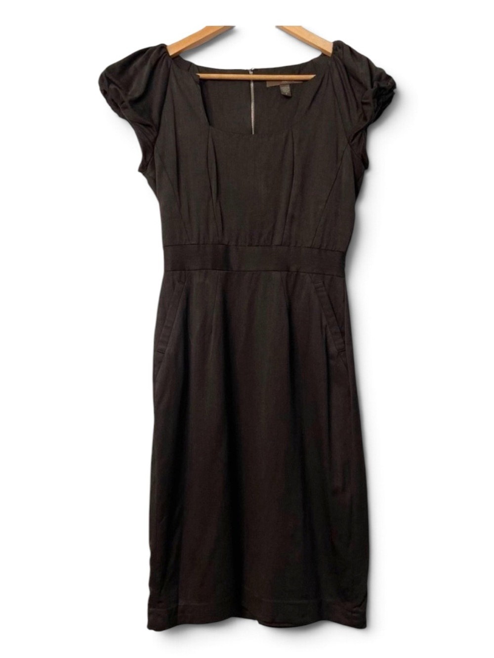 Andy ThÉAnh maroon brown sheath dress short sleeve flattering curves 20% wool 4